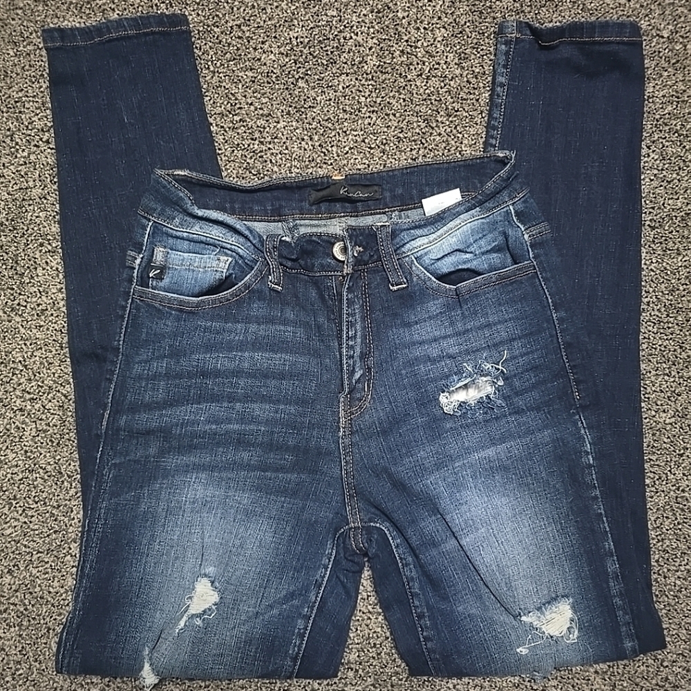 Kancan Estilo# VBK1387A high Rise Dark Wash, Disteessed Skinny Jeans Sz 27